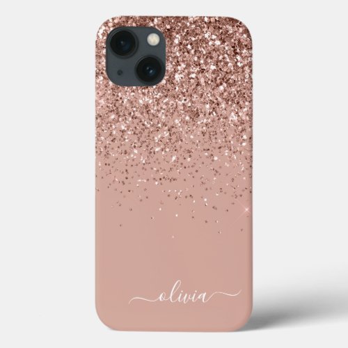 Blush Pink Rose Gold Glitter Monogram Name Case_Ma iPhone 13 Case