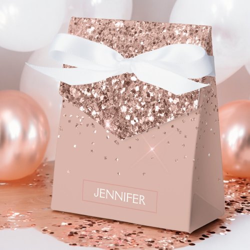 Blush Pink Rose Gold Glitter Monogram Name Favor Boxes