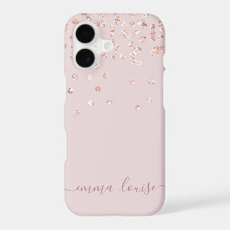 Blush Pink Rose Gold Glitter Monogram Name iPhone 17 Case