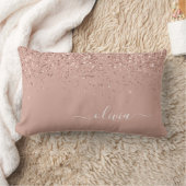 Blush Pink Rose Gold Glitter Monogram Name Lumbar Pillow (Blanket)