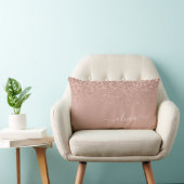 Blush Pink Rose Gold Glitter Monogram Name Lumbar Pillow (Chair)