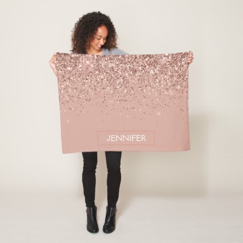 Blush Pink Rose Gold Glitter Monogram Name Luxury Fleece Blanket