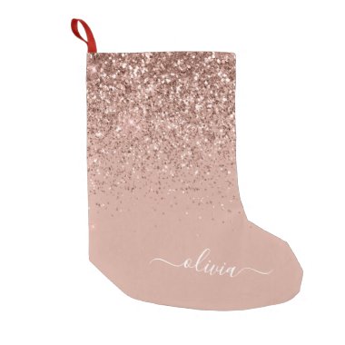 Blush Pink Rose Gold Glitter Monogram Name Small Christmas Stocking