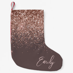 Blush Pink Rose Gold Glitter Monogram Name Small Christmas Stocking
