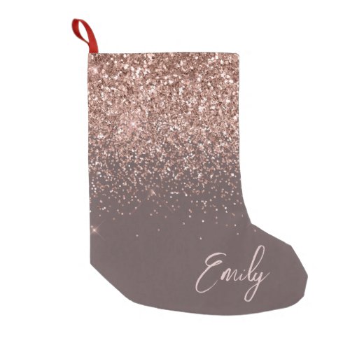 Blush Pink Rose Gold Glitter Monogram Name  Small Christmas Stocking