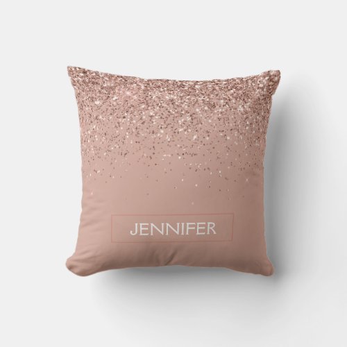 Blush Pink Rose Gold Glitter Monogram Name Throw Pillow
