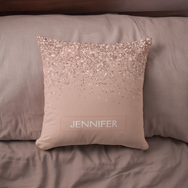 Blush Pink Rose Gold Glitter Monogram Name Throw Pillow (Creator Uploaded)