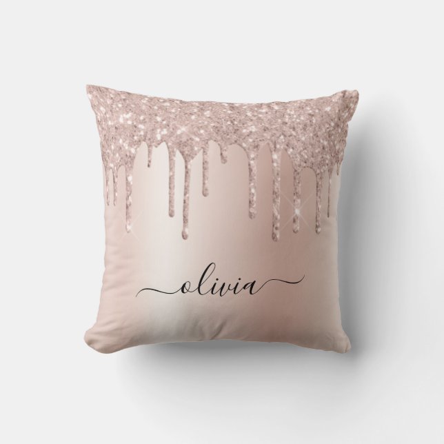 Blush Pink Rose Gold Glitter Monogram Name Throw Pillow (Front)
