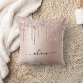 Blush Pink Rose Gold Glitter Monogram Name Throw Pillow (Blanket)