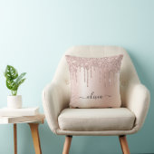 Blush Pink Rose Gold Glitter Monogram Name Throw Pillow (Chair)