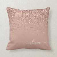 Blush Pink Rose Gold Glitter Monogram Name Throw Pillow