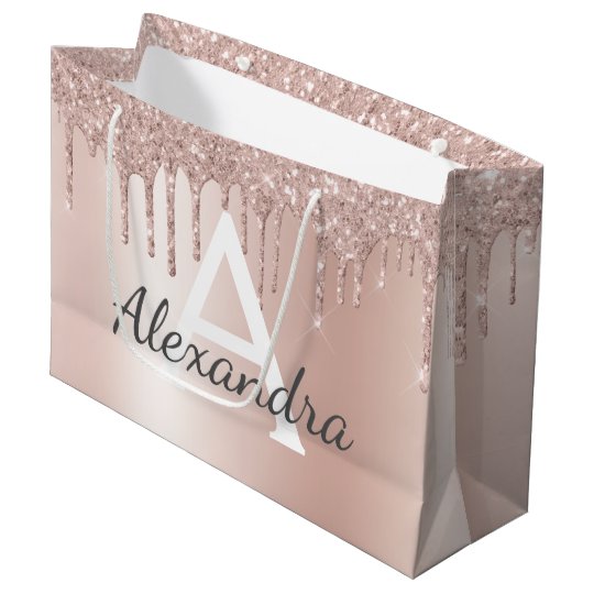 Blush Pink Rose Gold Glitter Monogrammed Chic Large Gift Bag