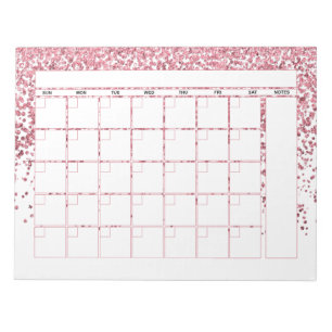 Blush Pink Rose Gold Glitter Monthly Calendar Notepad