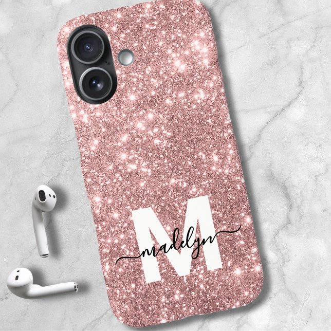 Blush Pink Rose Gold Glitter Name Monogram Case-Mate iPhone Case (Blush Pink Rose Gold Glitter Name Monogram iPhone 16 Case)