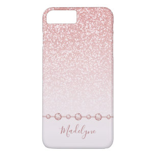 Blush Pink Rose Gold Glitter Ombre Rhinestone iPhone 8 Plus/7 Plus Case