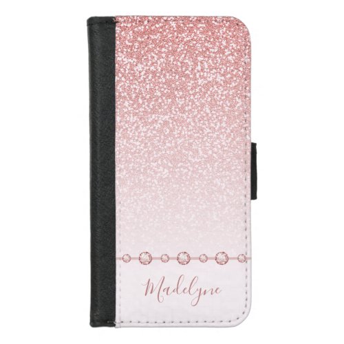 Blush Pink Rose Gold Glitter Ombre Rhinestone iPhone 87 Wallet Case