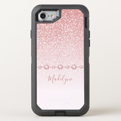 Blush Pink Rose Gold Glitter Ombre Rhinestone OtterBox Defender iPhone SE87 Case