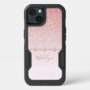 Blush Pink Rose Gold Glitter Ombre Rhinestone iPhone 13 Case