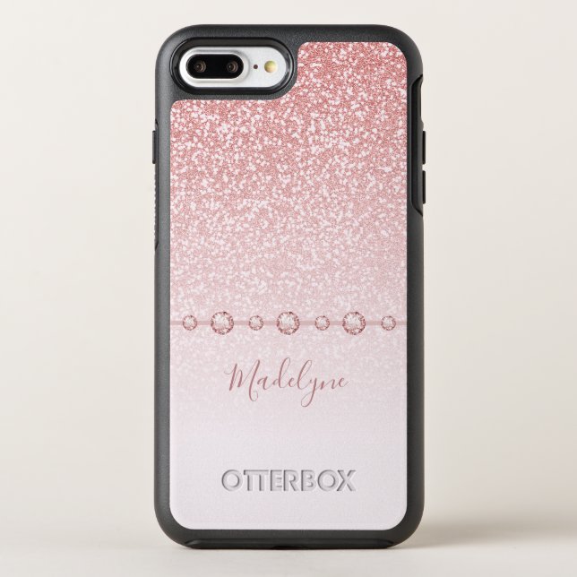 Blush Pink Rose Gold Glitter Ombre Rhinestone Otterbox iPhone Case (Back)