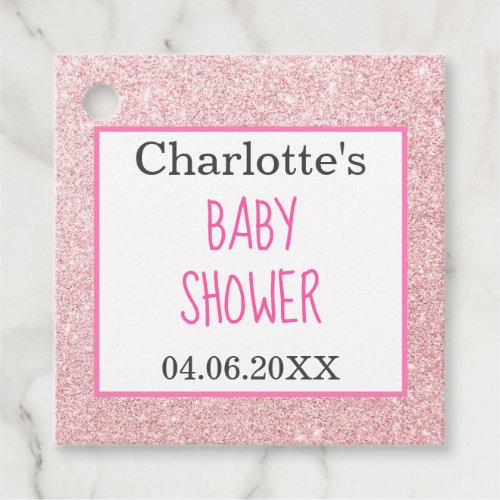 Blush Pink Rose Gold Glitter Sparkle Baby Shower Favor Tags