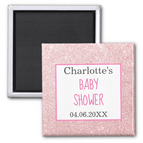 Blush Pink Rose Gold Glitter Sparkle Baby Shower Magnet