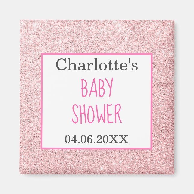 Blush Pink Rose Gold Glitter Sparkle Baby Shower Magnet (Front)