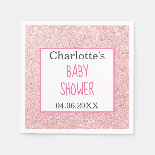 Blush Pink Rose Gold Glitter Sparkle Baby Shower Napkins