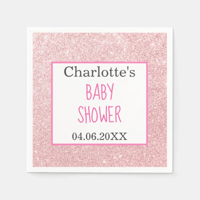 Blush Pink Rose Gold Glitter Sparkle Baby Shower Napkins (Front)