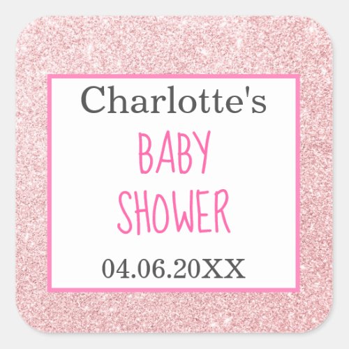 Blush Pink Rose Gold Glitter Sparkle Baby Shower Square Sticker