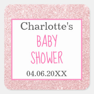 Blush Pink Rose Gold Glitter Sparkle Baby Shower Square Sticker