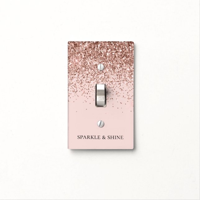 Blush Pink Rose Gold Glitter Sparkle Light Switch Cover (In Situ)