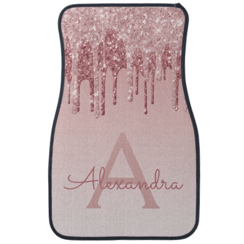 Blush Pink Rose Gold Glitter Sparkle Monogram Car  Car Floor Mat