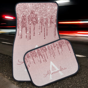 Blush Pink Rose Gold Glitter Sparkle Monogram Car Floor Mat