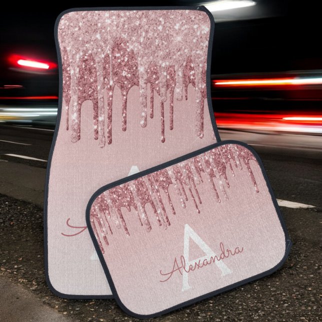 Blush Pink Rose Gold Glitter Sparkle Monogram Car Floor Mat (Creator Uploaded)