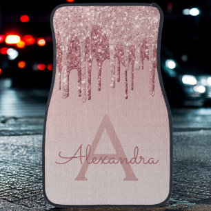 Blush Pink Rose Gold Glitter Sparkle Monogram Car Floor Mat