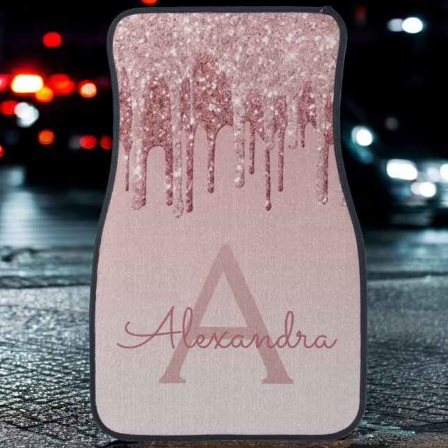 Blush Pink Rose Gold Glitter Sparkle Monogram Car  Floor Mat (Creator Uploaded)