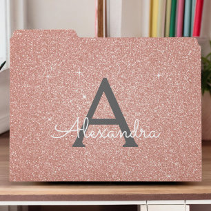 Blush Pink Rose Gold Glitter & Sparkle Monogram File Folder