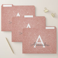 Blush Pink Rose Gold Glitter & Sparkle Monogram File Folder