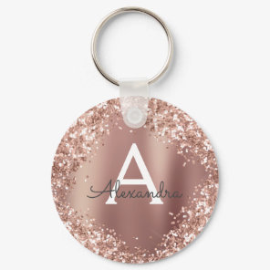 Blush Pink Rose Gold Glitter Sparkle Monogram Keychain