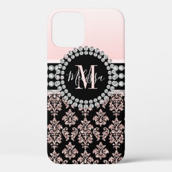Blush Pink Rose Gold Glitter Sparkle Monogram Name Iphone 12 Pro Case by DamaskGallery at Zazzle