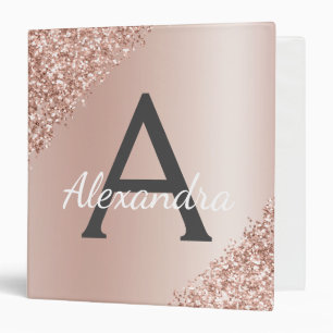 Blush Pink Rose Gold Glitter Sparkle Monogrammed 3 Ring Binder