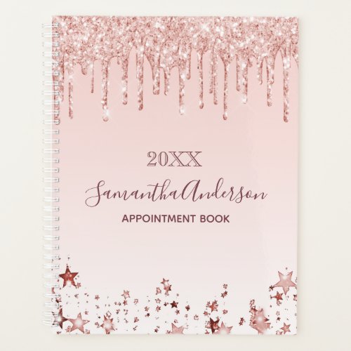 Blush pink rose gold glitter stars name planner