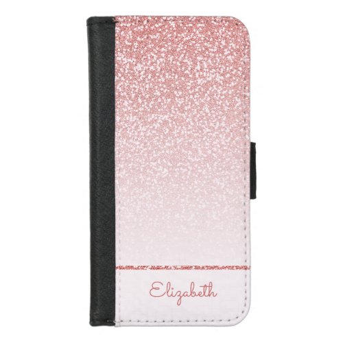 Blush Pink Rose Gold Glitter Stripe Personalized iPhone 87 Wallet Case