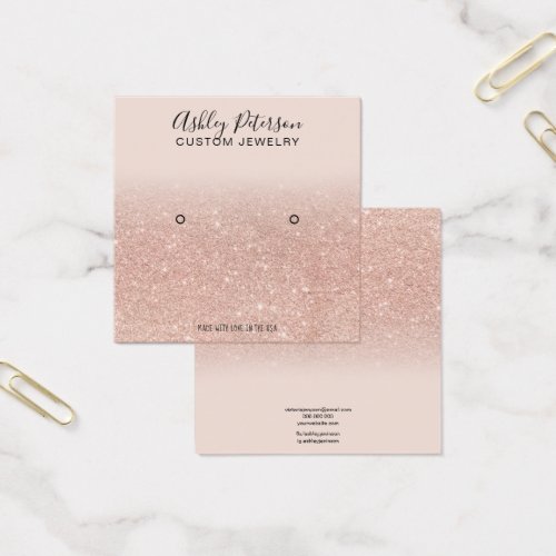 Blush pink rose gold glitter stud earring display