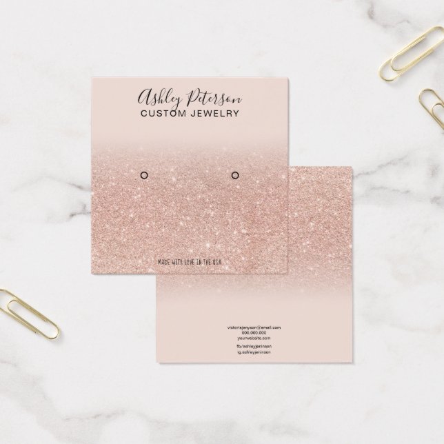 Blush pink rose gold glitter stud earring display (Office)
