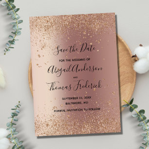 Blush Pink Rose Gold Glitter Trendy Save The Date