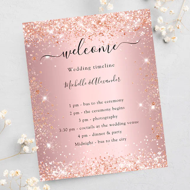 Blush Pink Rose Gold Glitter Wedding Program Zazzle