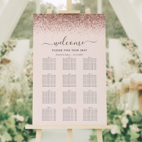 Blush Pink Rose Gold Glitter Wedding Seating Foam Board