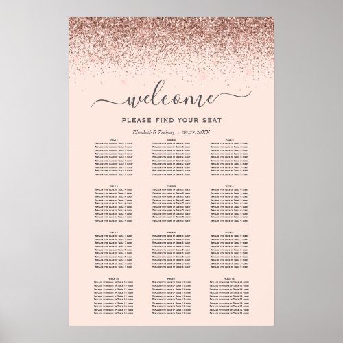 Blush Pink Rose Gold Glitter Wedding Seating Poster