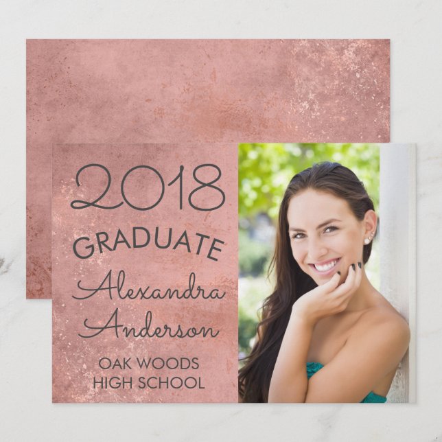 Blush Pink Rose Gold Graduation Announouncement Invitation (Front/Back)